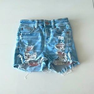 Ripped jean shorts size triple zero stretchy and colorful bandanna pockets